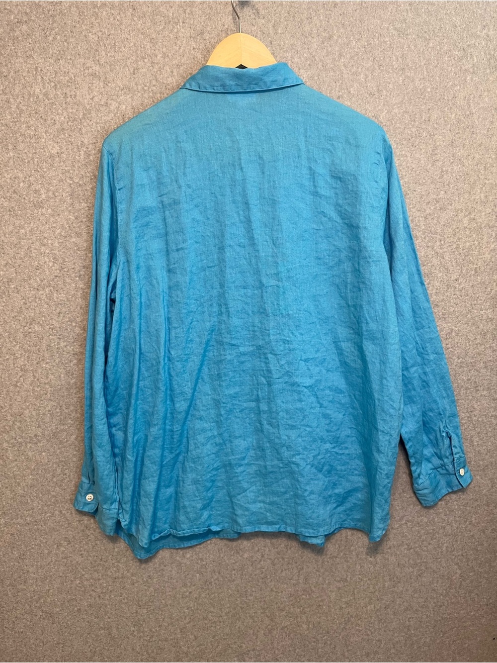 J. Jill 100% Linen Aqua Blue Tunic Blouse Womens L Button Front Coastal Bea - Picture 3 of 10
